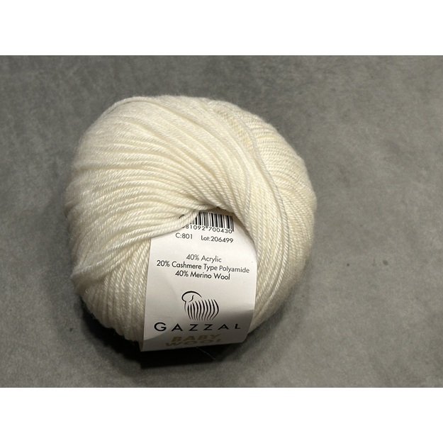 BABY WOOL Gazzal- 40% acrylic, 20% cashmere PA, 40% lana merino, 50gr/ 175m, Nr 801