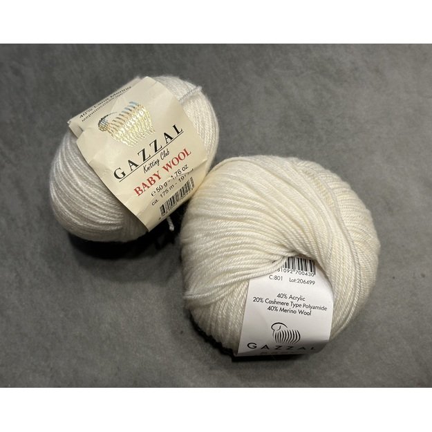 BABY WOOL Gazzal- 40% acrylic, 20% cashmere PA, 40% lana merino, 50gr/ 175m, Nr 801