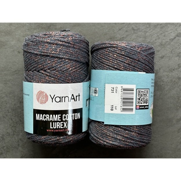 MACRAME COTTON LUREX Yarn Art- 75% cotton, 13% polyester, 12% metalic polyester, 250gr/ 205m. Nr 731