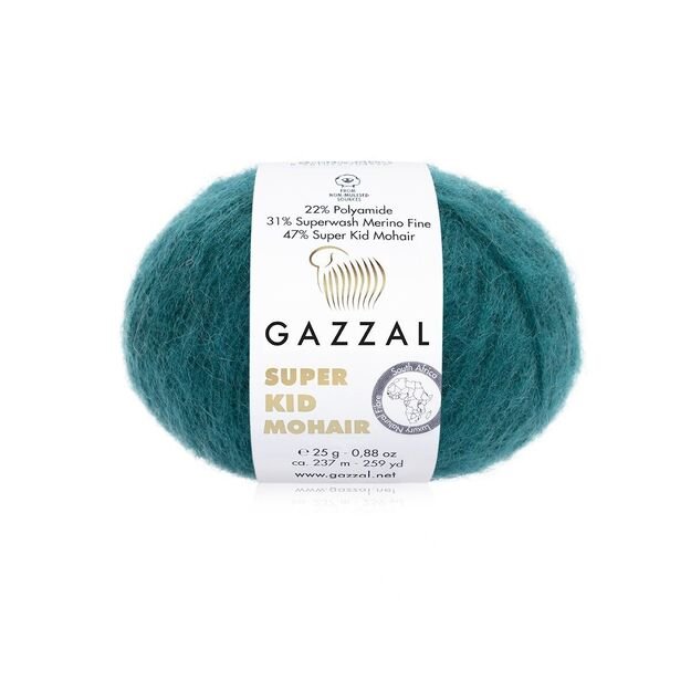 SUPER KID MOHAIR Gazzal- 22% polyamide, 31% superwash Merino fine, 47% super kid mohair, 25gr/ 237m, Nr 64425