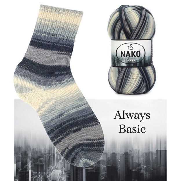 BOHO Nako- 75% wool, 25% polyamid, 100gr/ 400m, Nr 82449