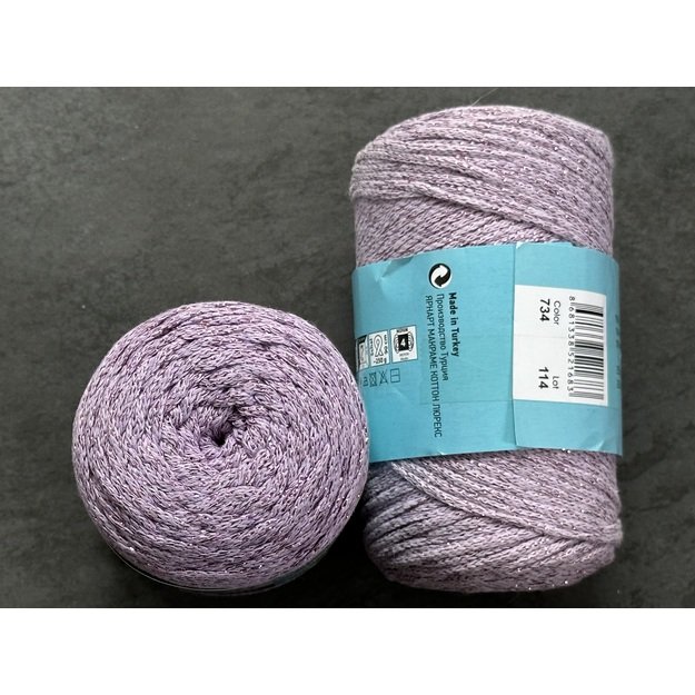 MACRAME COTTON LUREX Yarn Art- 75% cotton, 13% polyester, 12% metalic polyester, 250gr/ 205m. Nr 734