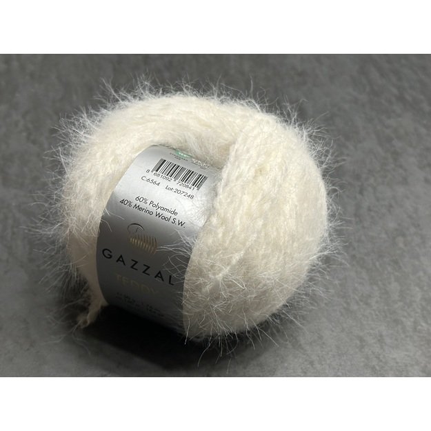 TEDDY Gazzal- 60% Polyamide, 40% Merino wool, 50gr/ 150m, Nr 6564-sniego balta