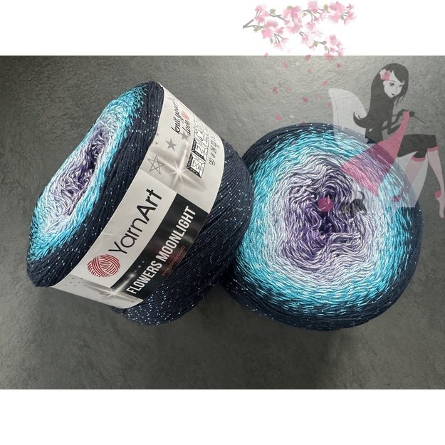 FLOWERS MOONLIGHT YarnArt- 53% cotton, 43% polyacril, 4% metallic polyester, 260gr/ 1000m, Nr 3254