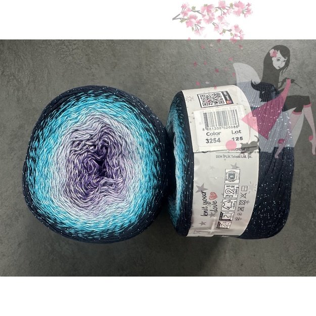 FLOWERS MOONLIGHT YarnArt- 53% cotton, 43% polyacril, 4% metallic polyester, 260gr/ 1000m, Nr 3254