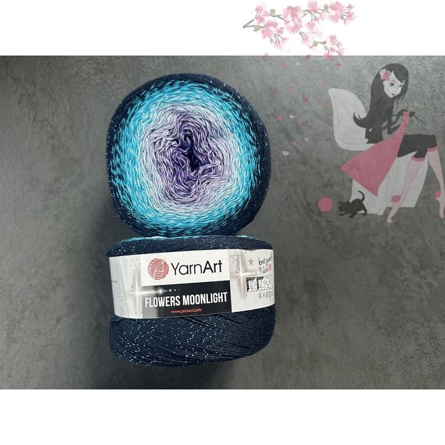 FLOWERS MOONLIGHT YarnArt- 53% cotton, 43% polyacril, 4% metallic polyester, 260gr/ 1000m, Nr 3254