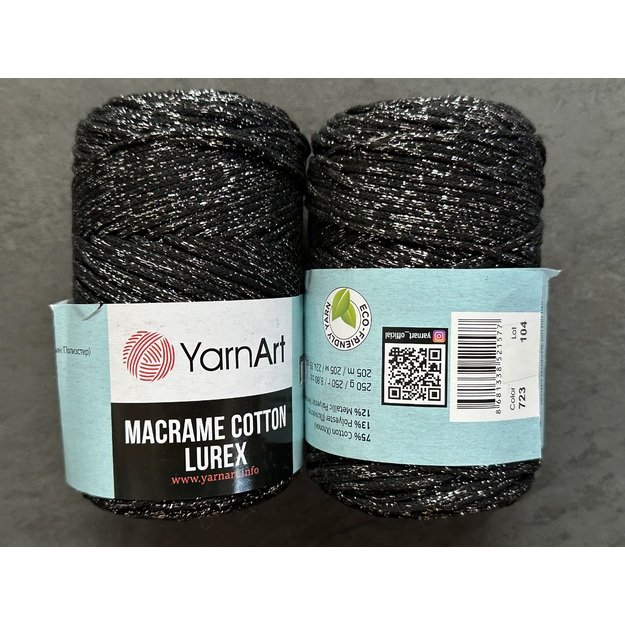 MACRAME COTTON LUREX Yarn Art- 75% cotton, 13% polyester, 12% metalic polyester, 250gr/ 205m. Nr 723