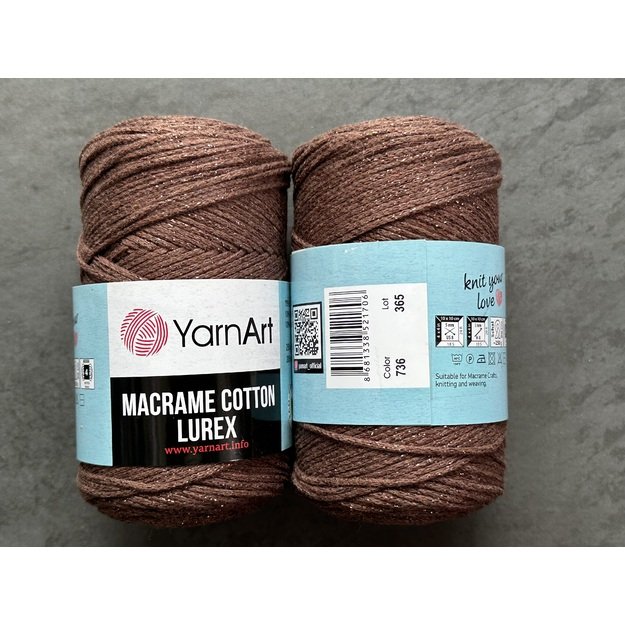 MACRAME COTTON LUREX Yarn Art- 75% cotton, 13% polyester, 12% metalic polyester, 250gr/ 205m. Nr 736