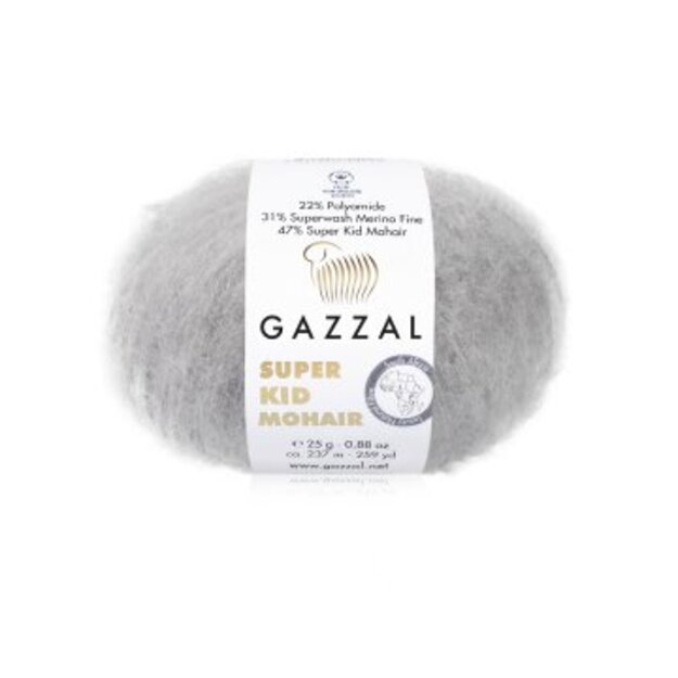 SUPER KID MOHAIR Gazzal- 22% polyamide, 31% superwash Merino fine, 47% super kid mohair, 25gr/ 237m, Nr 64435