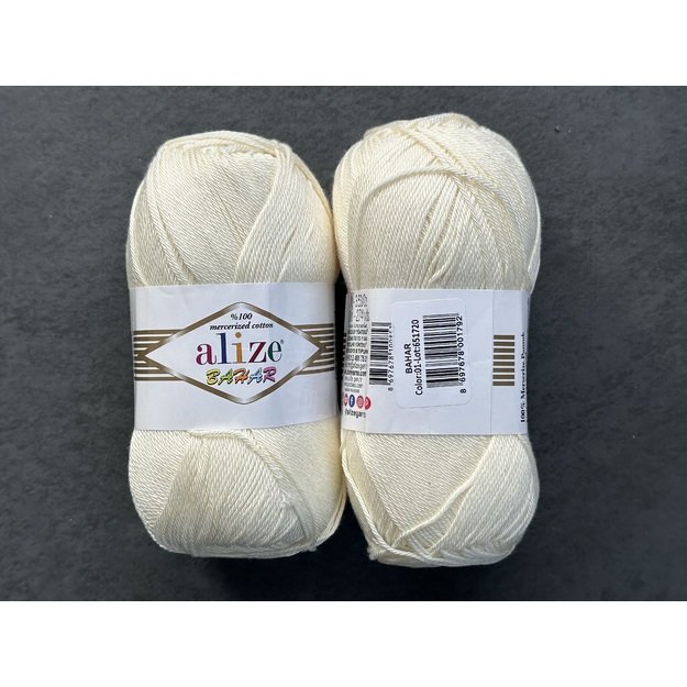 BAHAR Alize- 100% Cotton Mercerized (merserizuota medvilnė), 100gr/ 260m, Nr 01 2