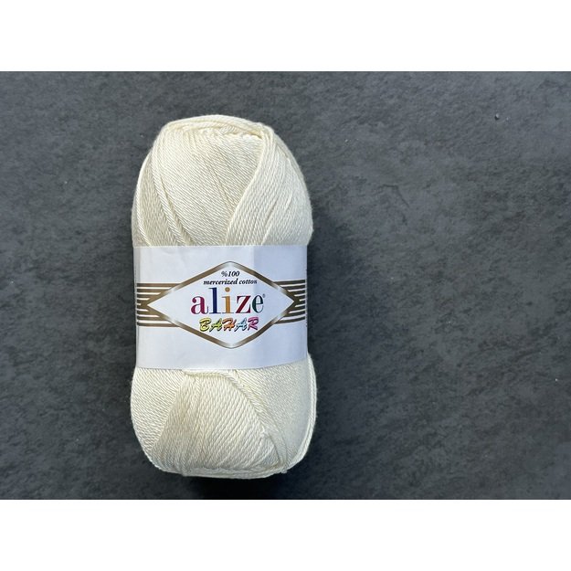 BAHAR Alize- 100% Cotton Mercerized (merserizuota medvilnė), 100gr/ 260m, Nr 01 1