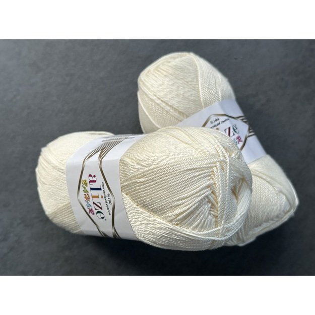 BAHAR Alize- 100% Cotton Mercerized (merserizuota medvilnė), 100gr/ 260m, Nr 01