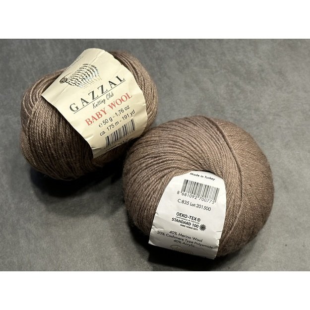 BABY WOOL Gazzal- 40% acrylic, 20% cashmere PA, 40% lana merino, 50gr/ 175m, Nr 835